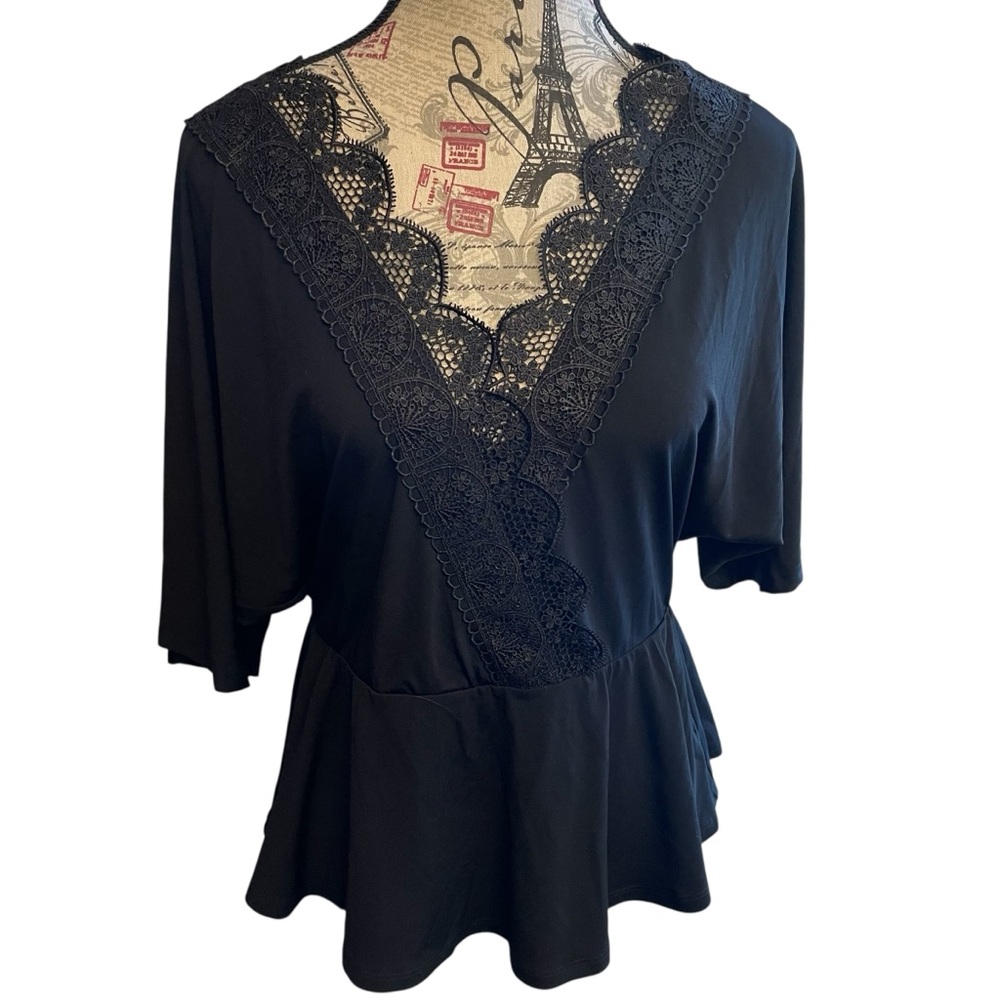 Elegant Black Lace V-Neck Blouse